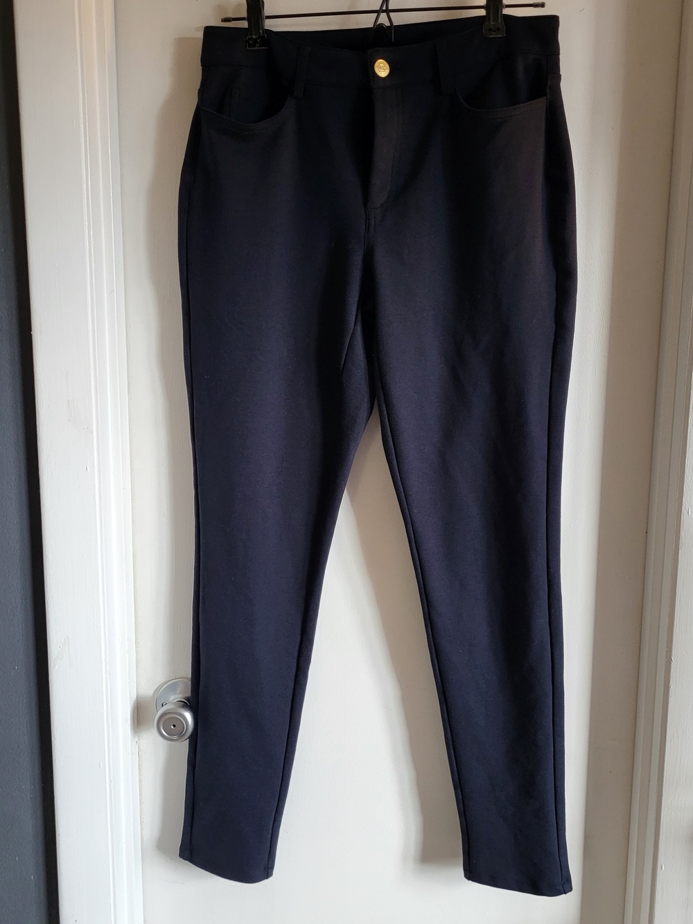 Michael Kors Navy Pants with Gold Logo Button